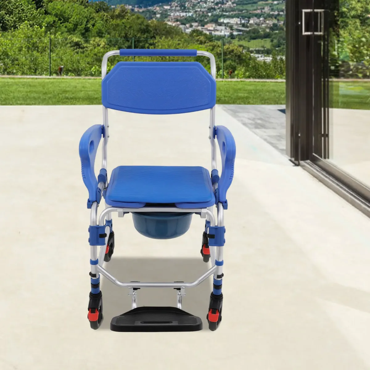 Chaise de douche et toilette à roulettes