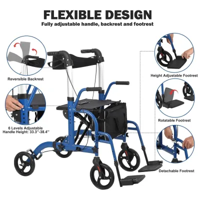 Déambulateur pliable à roulettes avec siège – image 2