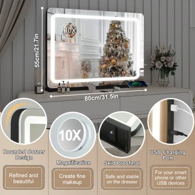 Miroir de maquillage LED noir mat, tactile – image 3