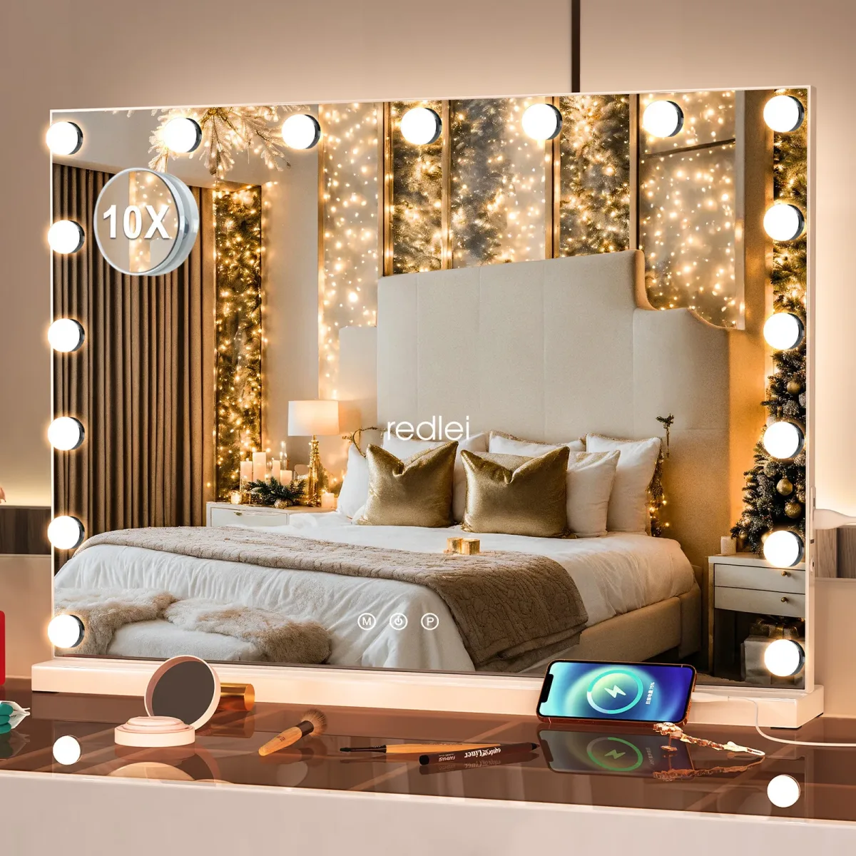 Miroir de maquillage lumineux à 17 LED blanc