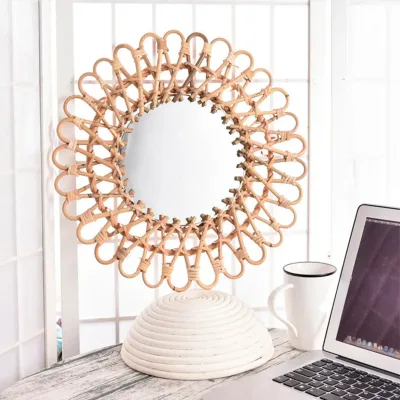 Miroir mural rond en rotin, 40 cm
