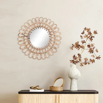 Miroir mural rond en rotin, 40 cm – image 2