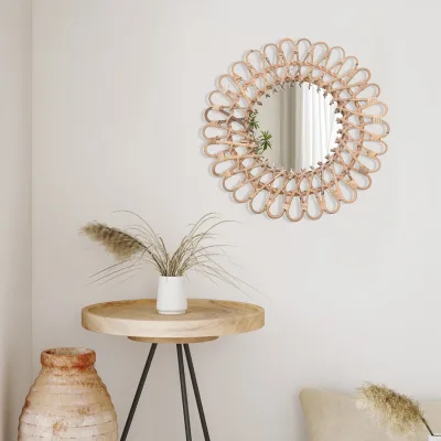 Miroir mural rond en rotin, 40 cm – image 3
