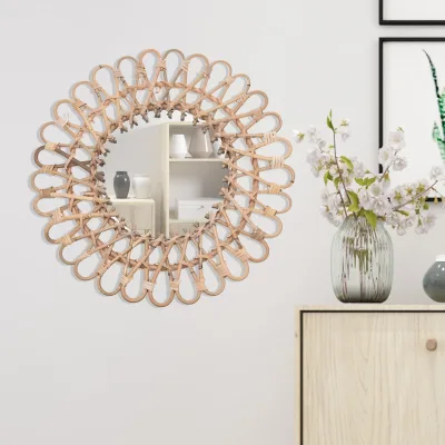 Miroir mural rond en rotin, couleur bois – image 3